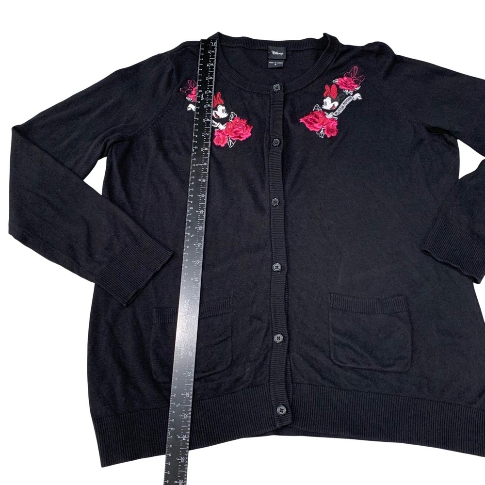 Disney Minnie Mouse Rose Embroidered Cardigan Sweater Black Womens - Picture 6 of 8